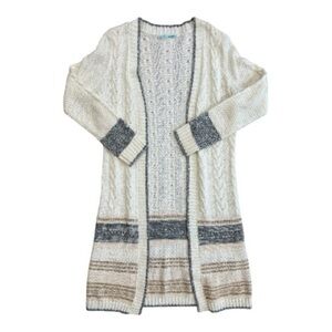 Maurices Long Cardigan in White Gray Tan and Cream Size S Women